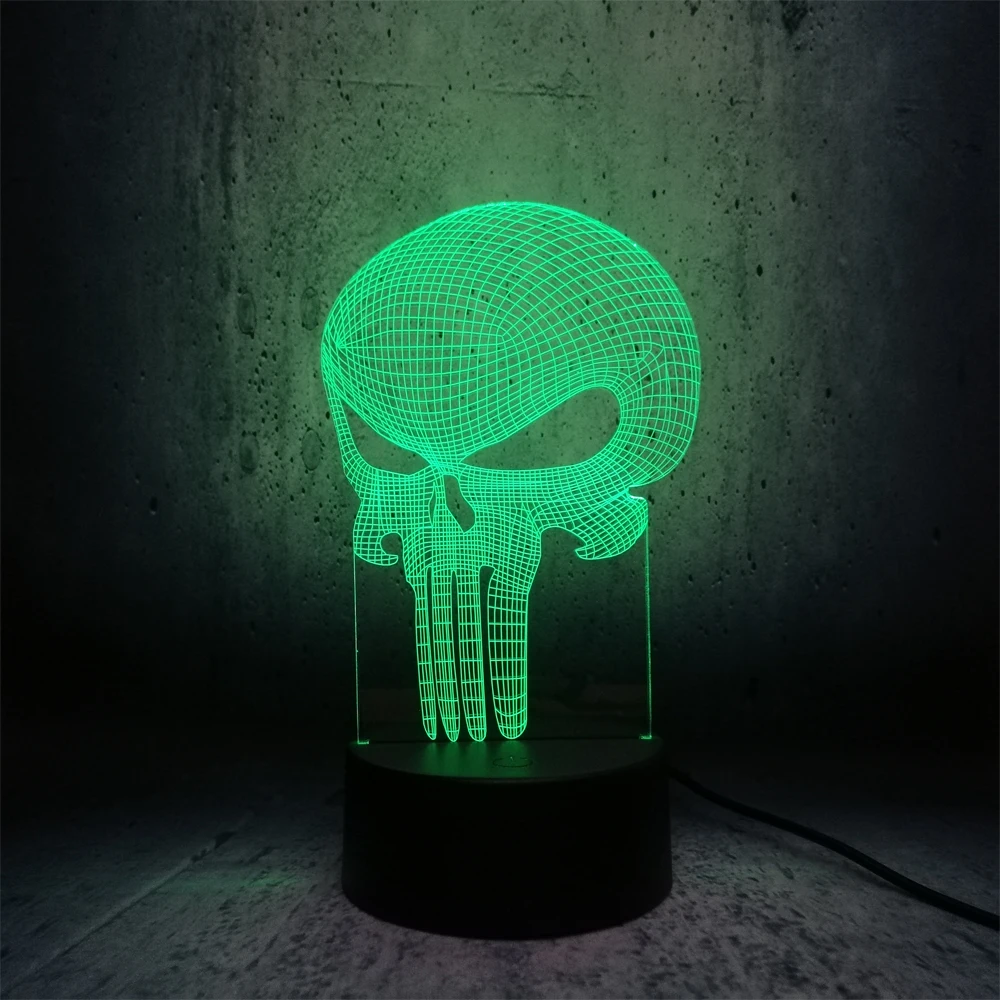 Длинный зуб череп 3D светодиодный USB лампа Хэллоуин Каратель настроение красочная