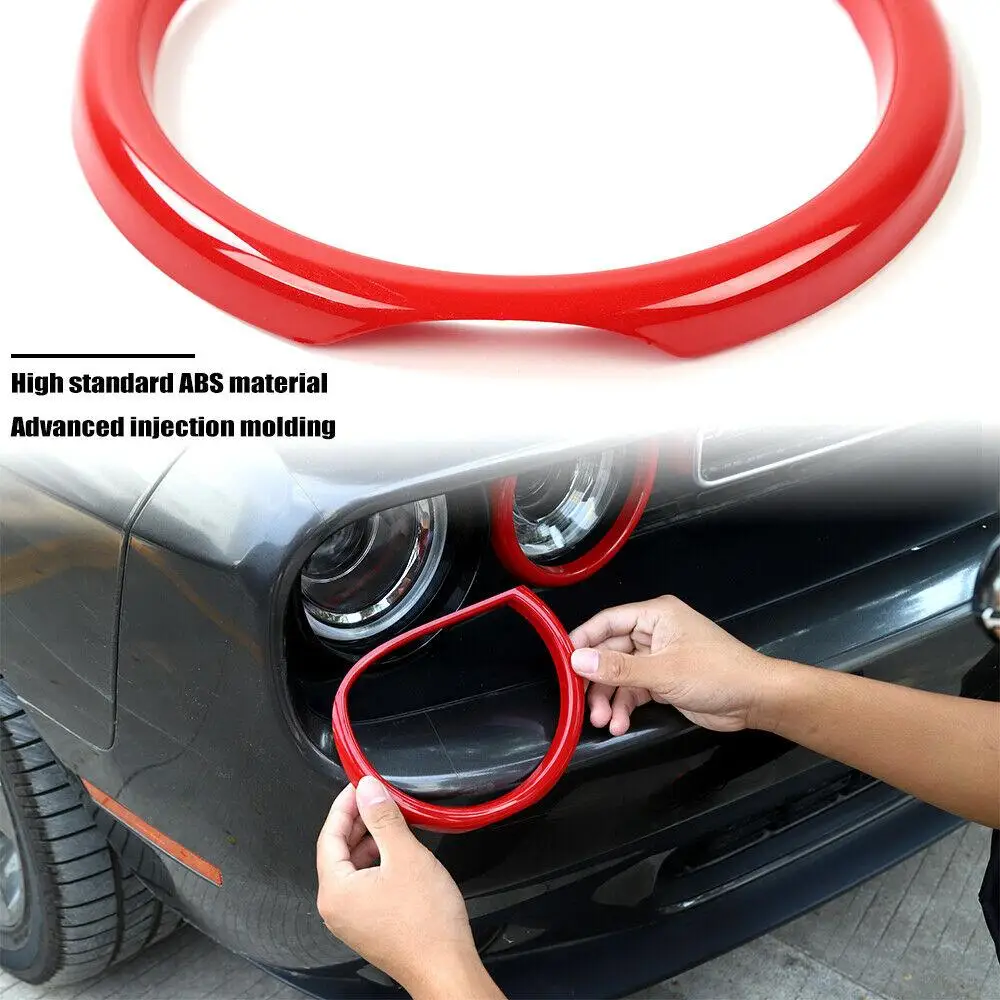 

Red Front Headlight Trim Cover Bezels Kit For Dodge Challenger Accessories