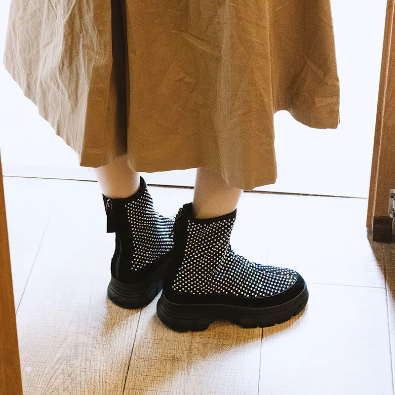 FEDONAS/женские полусапожки из коровьей замши со стразами; новые женские кроссовки на плоской платформе; удобная повседневная женская обувь