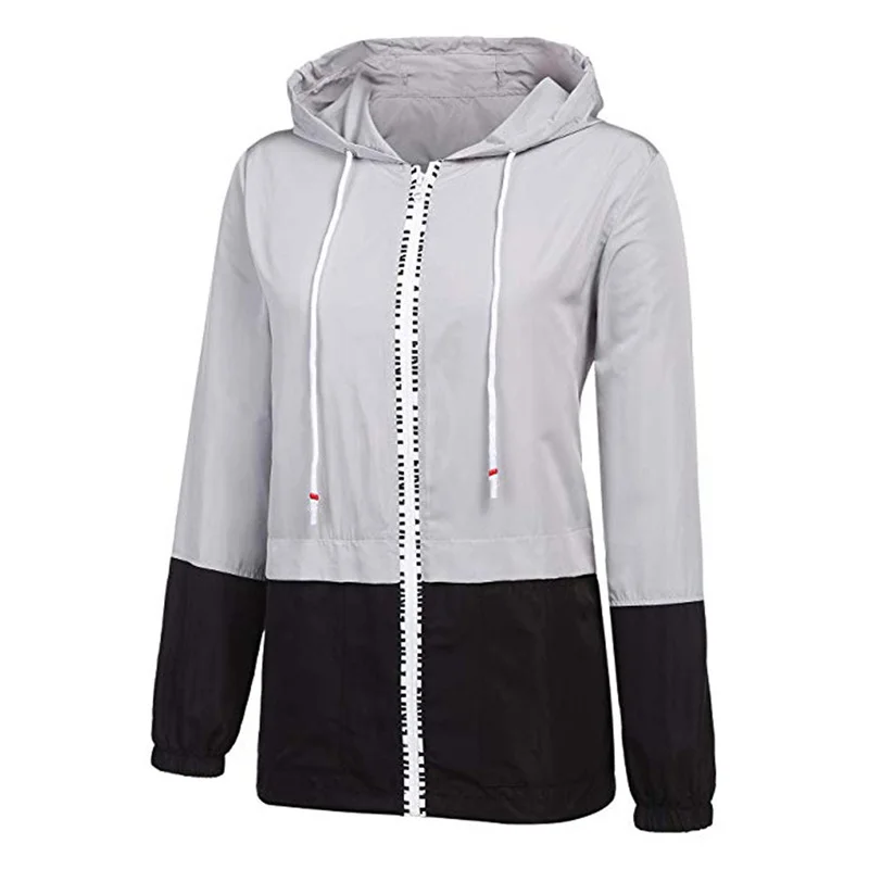 Весенне-осеннее спортивное пальто с капюшоном женское модное лоскутное тонкое