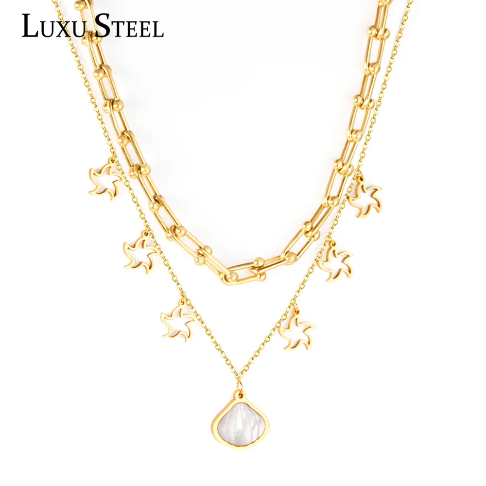 LUXUSTEEL Золотая оболочка звезда тройной кулон ожерелье женские аксессуары в стиле