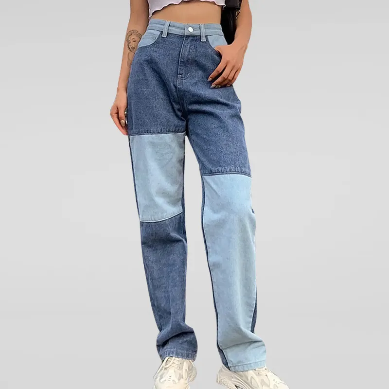 

Women Patchwork Jeans Straight High Waisted Mom Jean Sexy Denim Overalls Xxl Baggy Pants Trendy Jeans Slouchy Streetwear