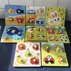 Детский деревянный 3D-пазл с ручками, деревянные игрушки для детей, Мультяшные животные, деревянные головоломки для начинающих ходить детей, обучающие игрушки