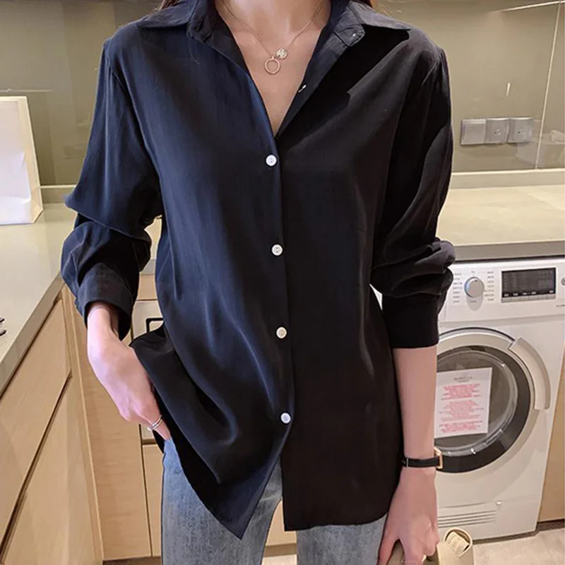 

White shirt women loose top Korean version of the all-match bottoming shirt long-sleeved shirt women simple and thin drape 2021