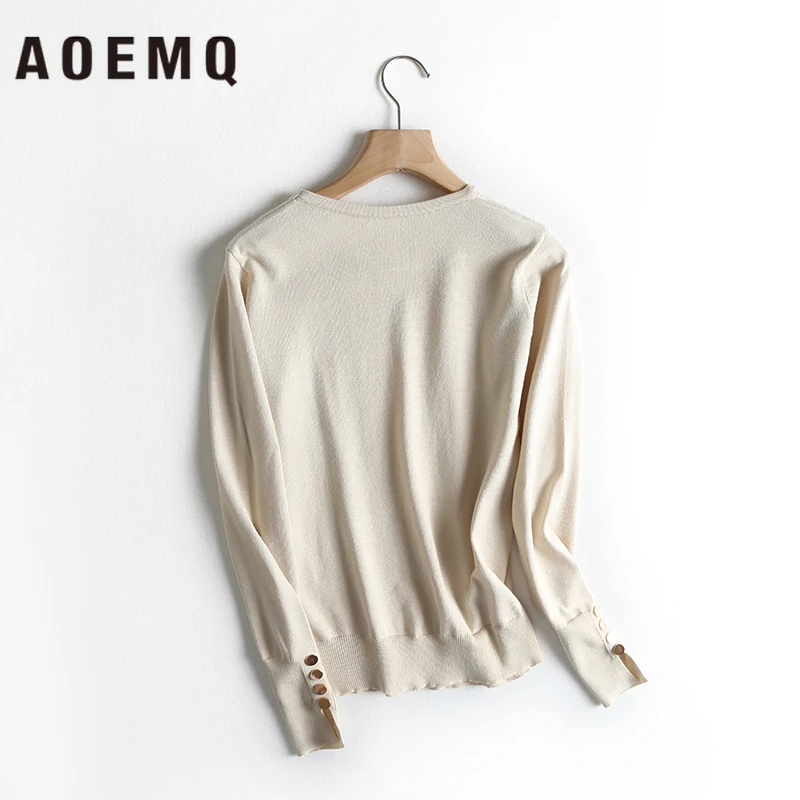 AOEMQ Простые повседневные свитера с круглым вырезом 3 цвета однотонные на осень и