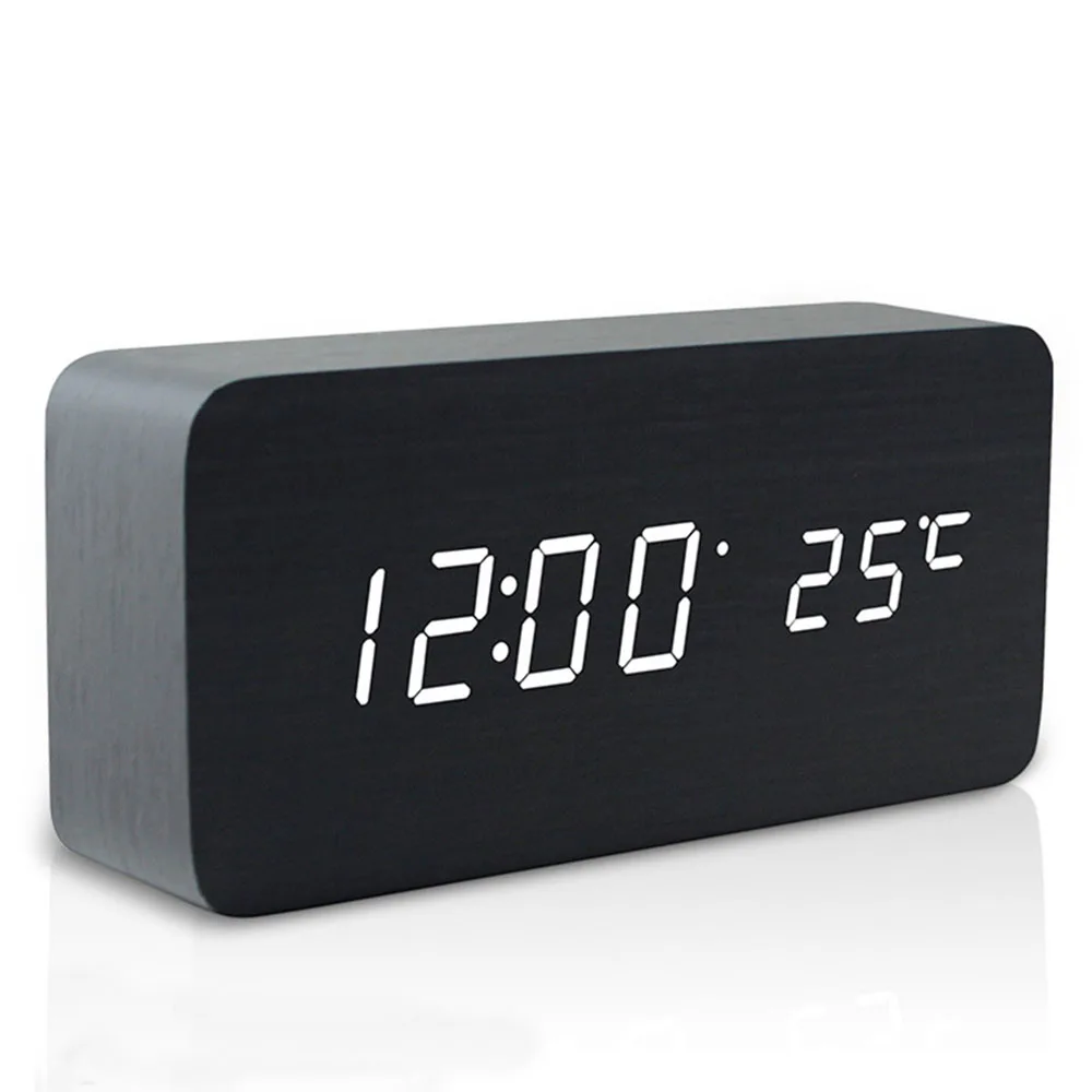 LED Деревянный Будильник часы стол Голосовое управление цифровой Despertador