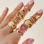 Кольца в винтажном стиле с эмалью женские, ювелирные изделия в богемном стиле с декором в форме сердца, цвета золото