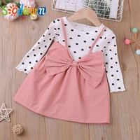 sodawn spring autumn polka dot stitching dress long sleeve casual dress for girls clothes toddler kid clothes