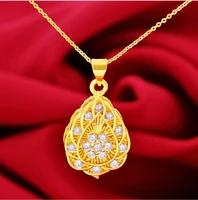 hi classic women 24k yellow gold plated zircon water drop pendant necklace for female party jewelry with chain birthday gift