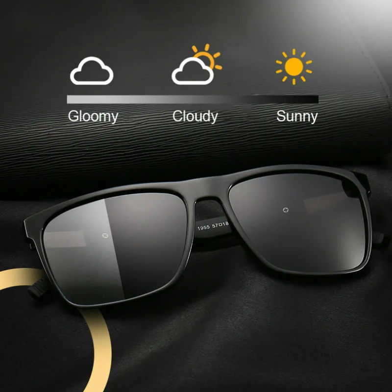 HBK квадратные фотохромные поляризационные солнцезащитные очки мужские