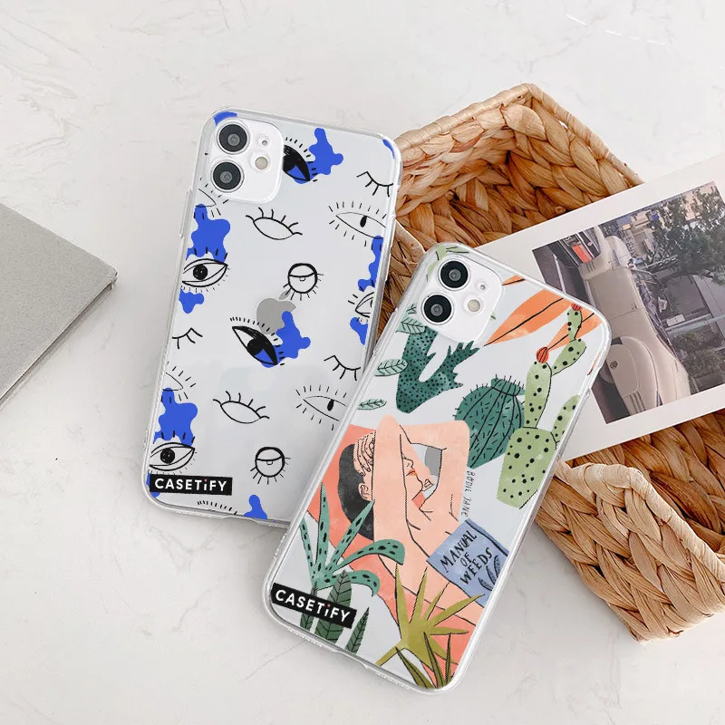 case for iphone 8 Cartoon Cactus Eyes Phone Case For Samsung A21 a21S A30 A40 A50 A70 A71 A51 S9 S10 plus S20 FE Note 20 Ultra 8 9 10 Soft Cover iphone 7 cardholder cases