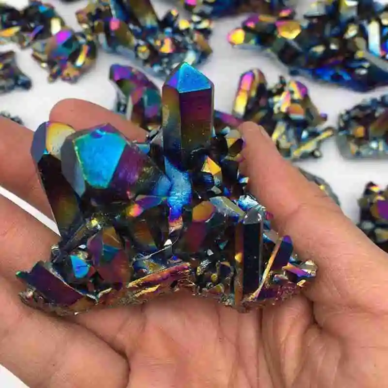 

Natural Quartz Crystal Rainbow Titanium Cluster Rare Decoration Stone Craft X3C0 Mineral Healing Reiki Specimen O6W0