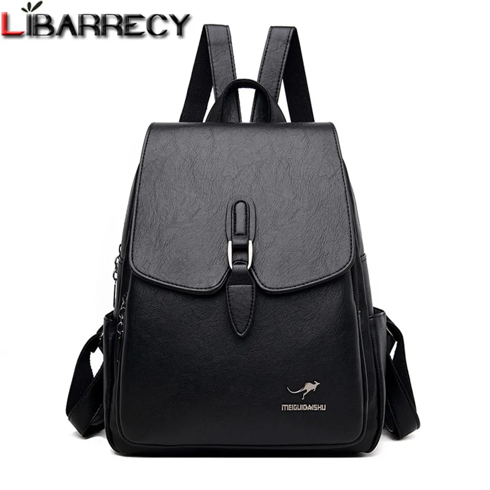 

2020 New Women's Travel Backpacks High Quality Youth Leather Flap Backpack Simple Casual Shoulder Bag Designer Female Sac a Dos