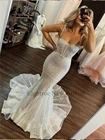 Длинные пляжные свадебные платья-русалки серебряного цвета на бретелях-спагетти с блестками шикарные плиссированные блестящие свадебные платья принцессы