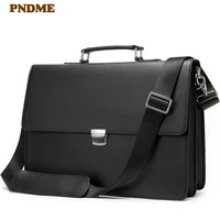 business genuine leather mens handbag briefcase casual first layer cowhide lawyer lock anti theft laptop shoulder messenger bag