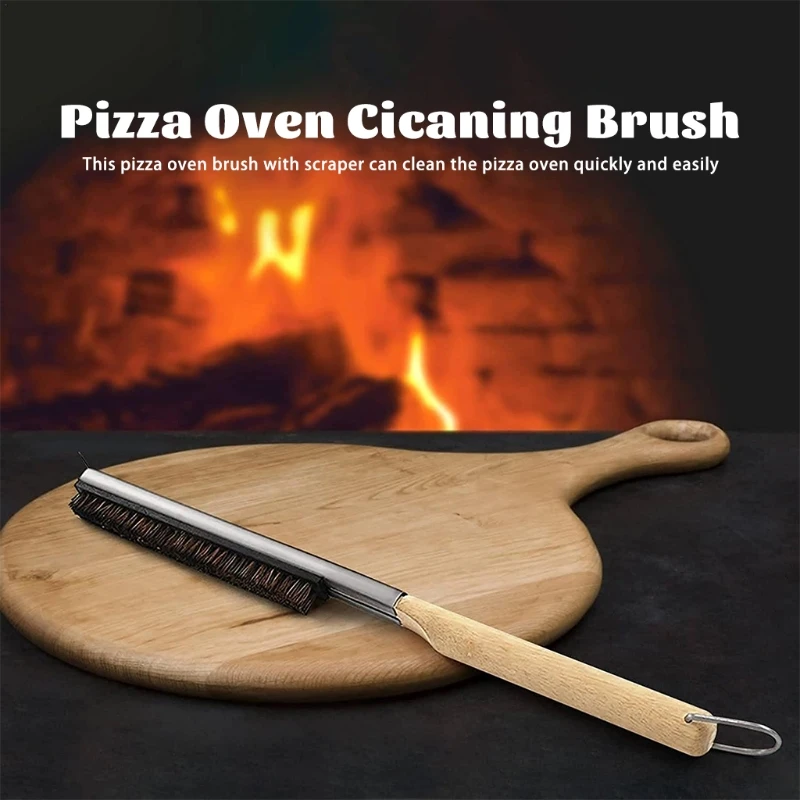 

BBQ Barbecue Grill Brush Rubber Wooden Handle and Palm Stalk Fiber Bristles Safe No Scratch Cleaning Best for Any Grills