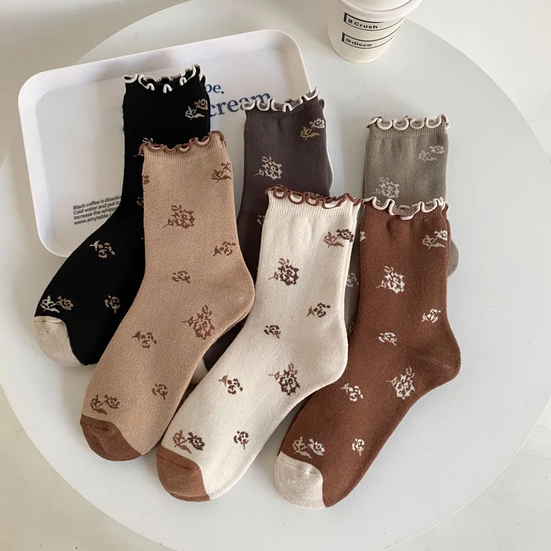 

Women Socks New Fashion Thick Winter Korean Style Cotton Floor Terry Crew Socks Ruffle Cute Flower Warm Casual High Quality