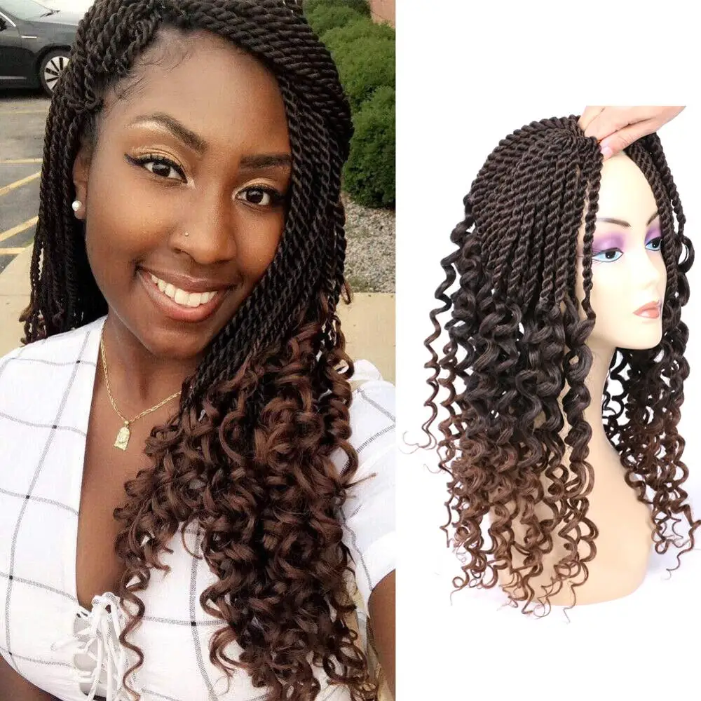 

Mtmei Hair 18 Inch Senegalese Twist Hair Curly Ends Ombre Braiding Hair Extensions Black Brown Bug Synthetic Crochet Braids Hair