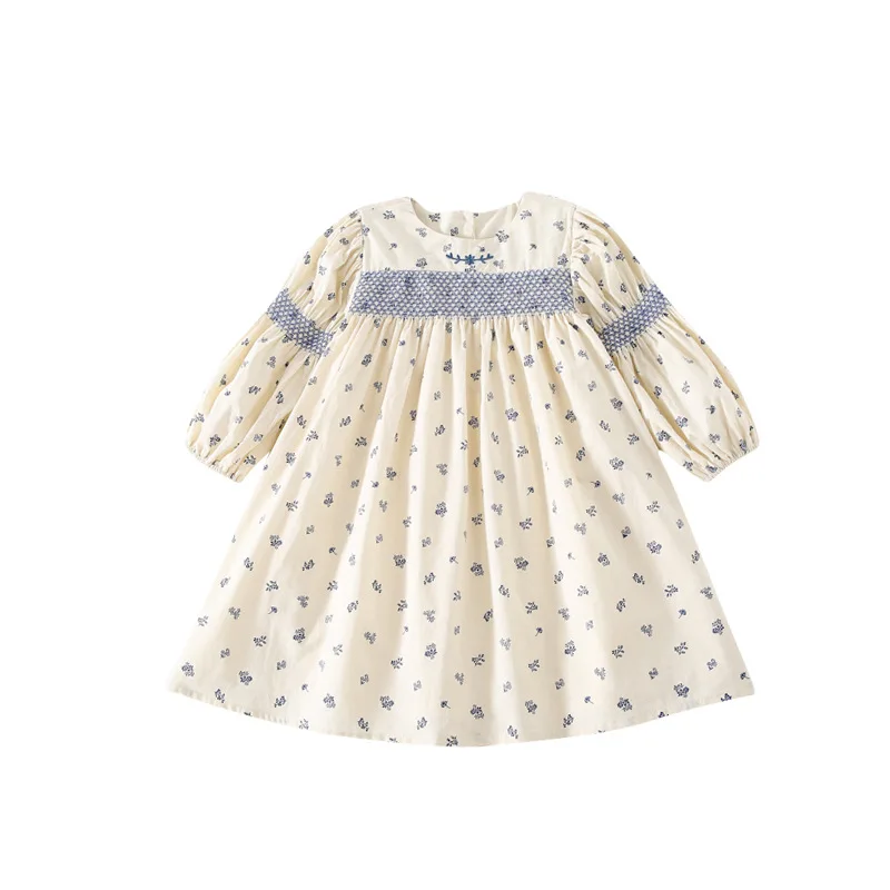 

2021 Girls Spring Long Sleeve Round Neck Embroidered Dress