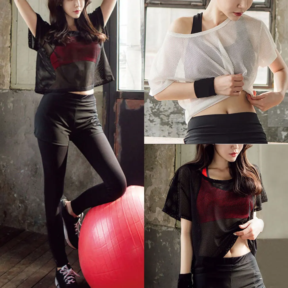 Женская футболка с короткими рукавами для йоги сетчатая дышащая быстросохнущая