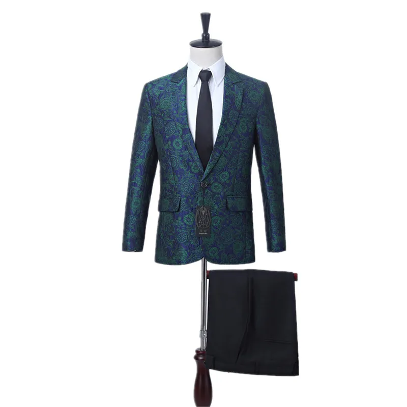 Мужской свадебный костюм Зеленый цветочный смокинг для жениха костюмы певицы