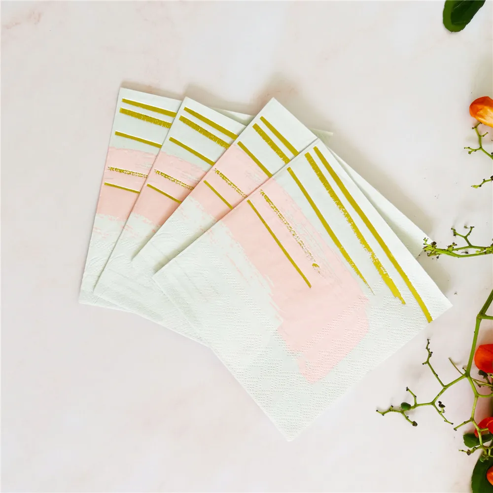 20 pcs napkins Мятно-зеленый/розовый Фольга Золотой детский душ вечерние тарелка для фруктов конфет тарелки для торта бумажная тарелка салфетки для стаканчиков свадебные подарки на крещение - Цвет: 20 pcs napkins