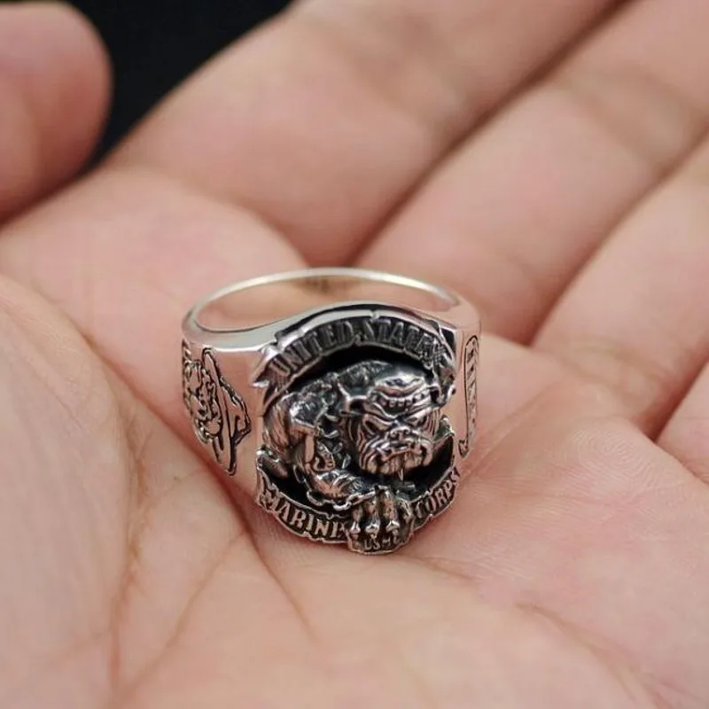 925 Sterling Silver Bulldog logo the United States Marine Corps rings men's new fashion silver ring | Украшения и аксессуары