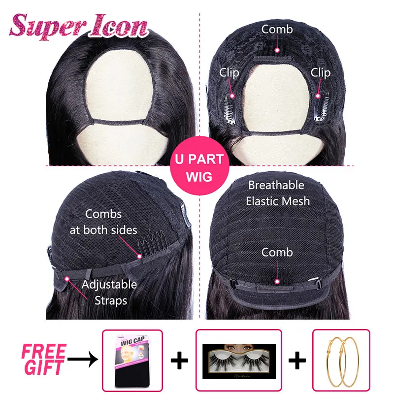 

Bone Straight U Part Wig Short Bob Brazilian Human Hair Sale Pixie Cut U Part Cheap Human Hair Wigs For Black Woman Super Icon