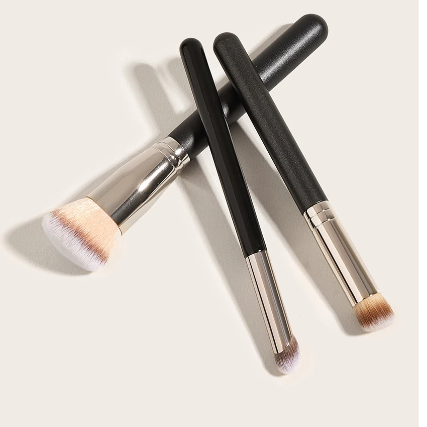 

Saiantth black silver wood Aluminum 3pcs makeup brushes tool kit combination of powder eye brush sculpting concealer make up