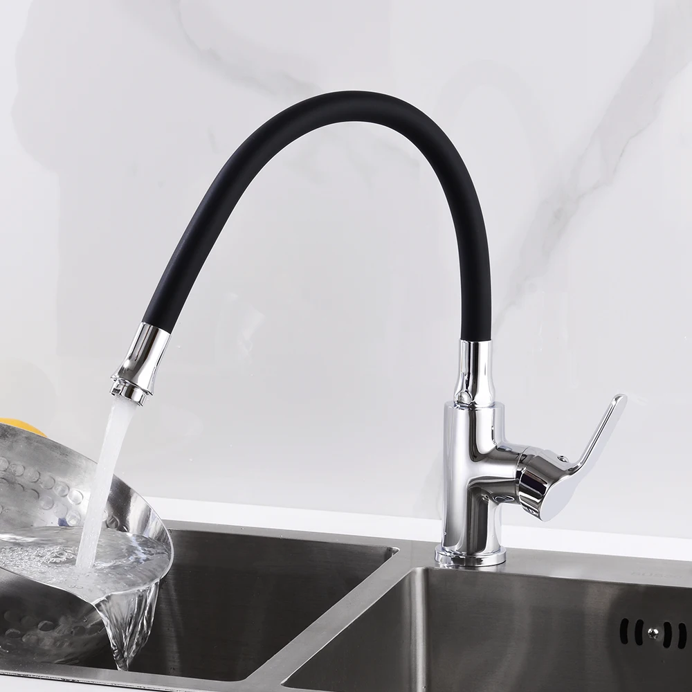 

Kitchen Faucets Tri-color Silica Gel Faucet Swivel Mixer Tap In Any Direction Hot&Cold Water White Kitchen Faucet