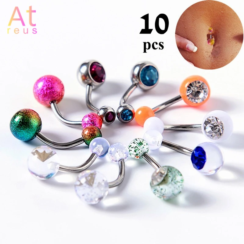 10 шт./партия блестки циркония сексуальный живот пирсинг пупка кольцо колокольчик