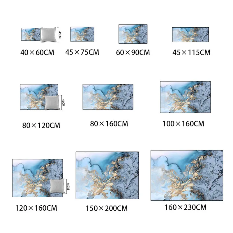 Синий ковер с абстрактным изображением дней синего океана золотистый для