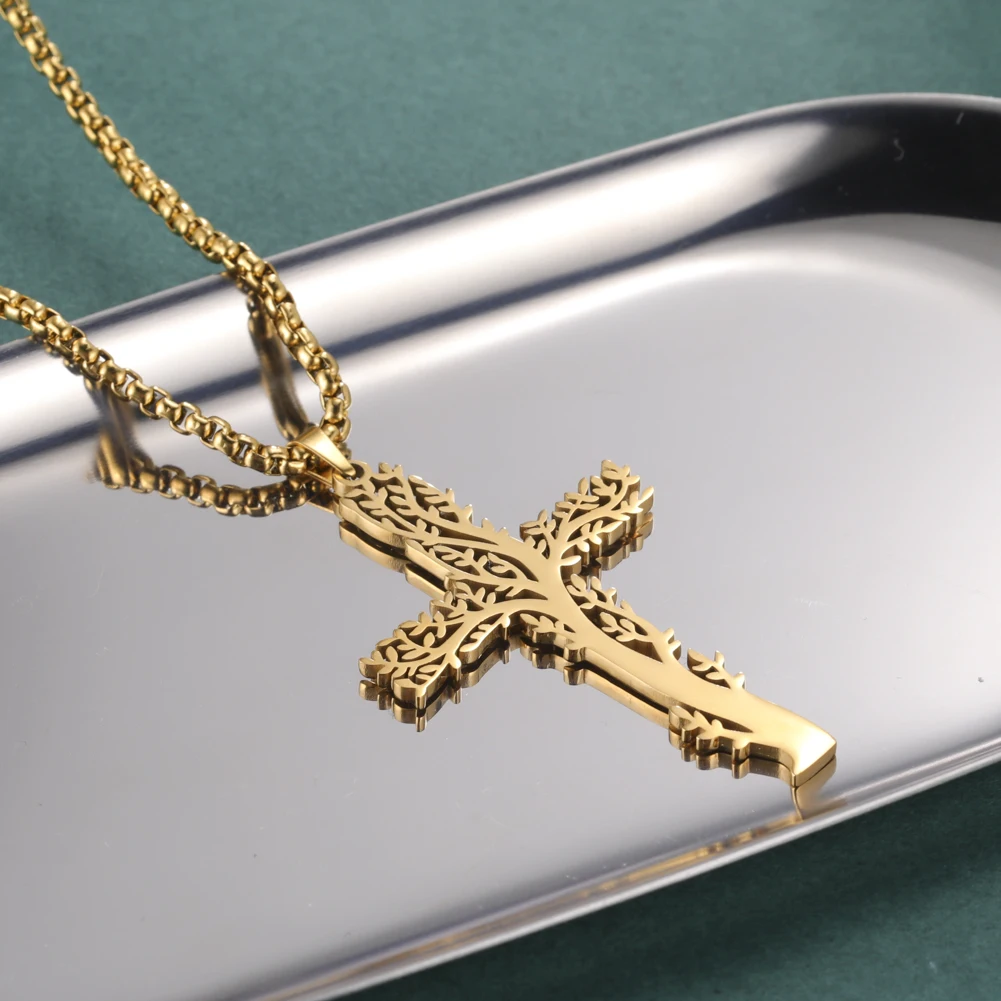 Skyrim Древо жизни крест ожерелье для мужчин из нержавеющей стали золотой цвет