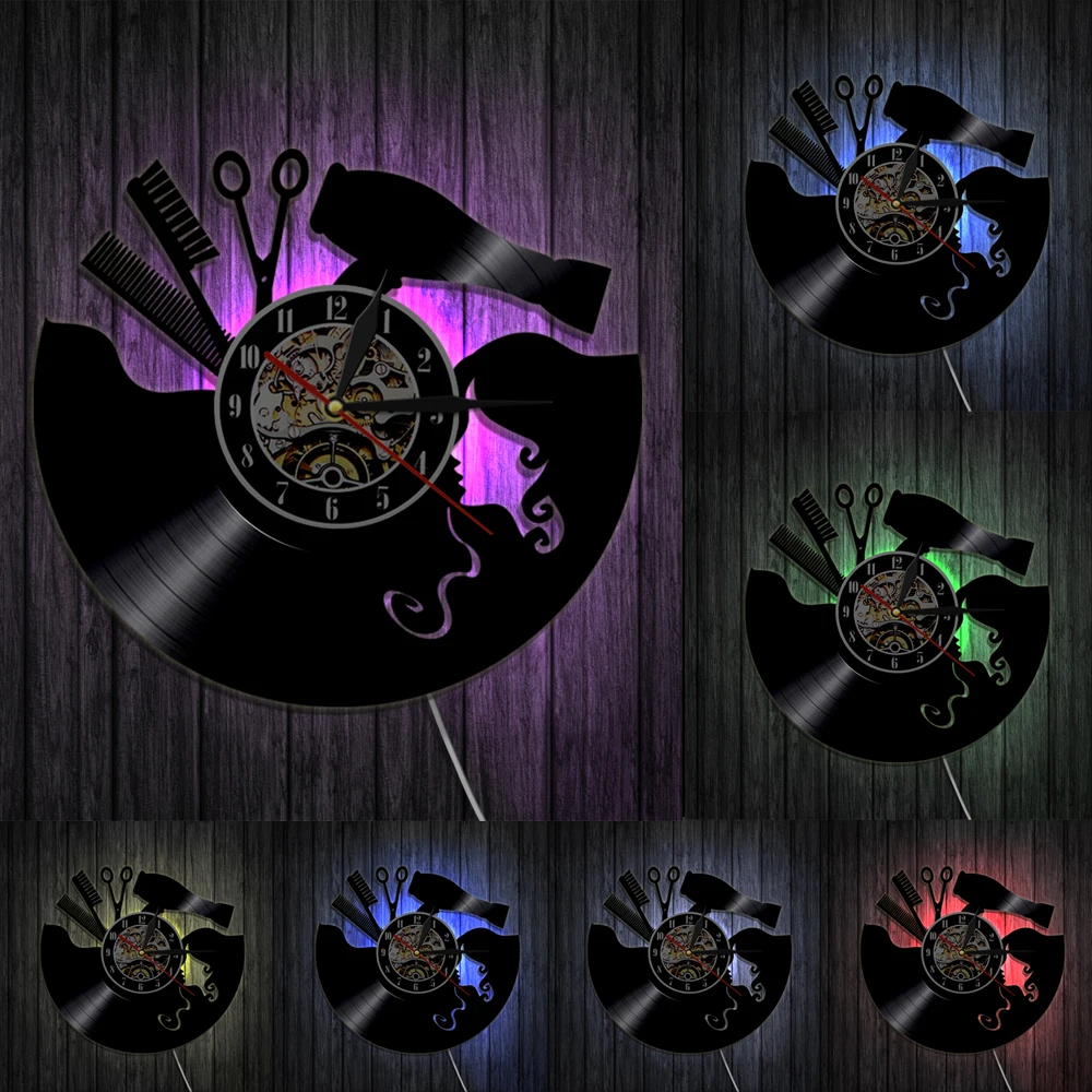 Настенные часы для парикмахера винтажные ножницы с виниловыми пластинами