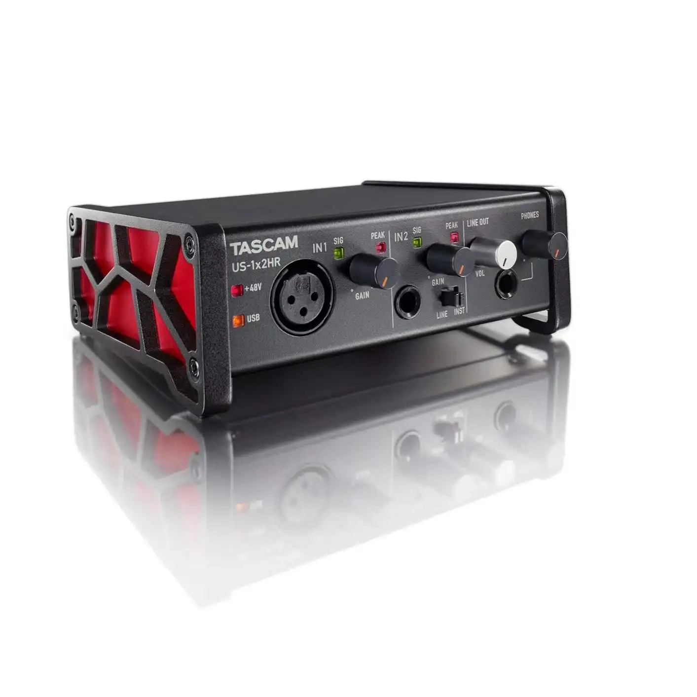Практичный аудиоинтерфейс Tascam us-1x2 HR с 2 входами (1 Микрофон/1 линия) и