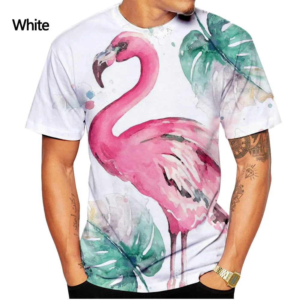 Новая модная футболка с 3D-принтом фламинго Повседневная коротким рукавом для