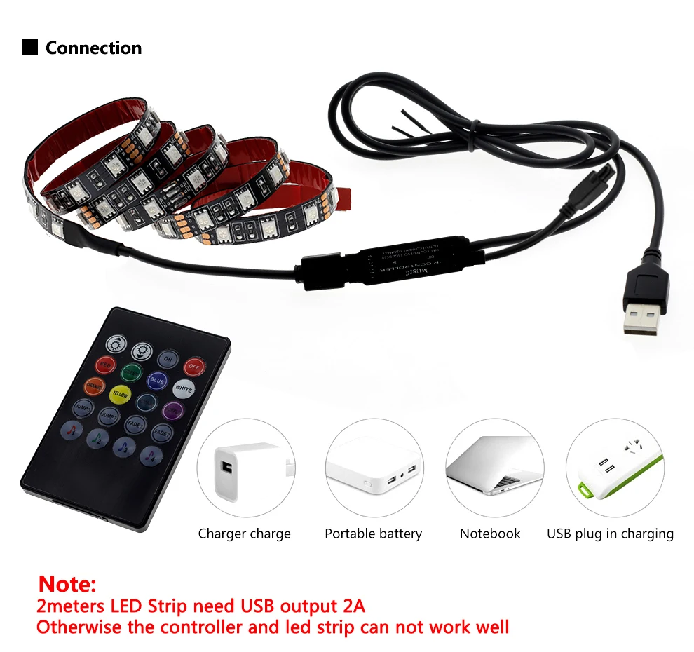 Светодиодная лента USB 5050 RGB сменная 5 в водонепроницаемая/без водонепроницаемости 0,5 м 1 м 2 м с контроллером USB Набор DIY ТВ декоративный светодиодный светильник