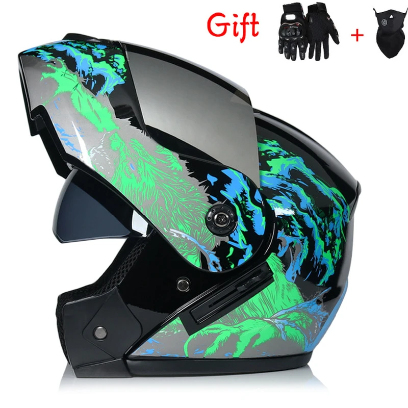 Enlarge Motorcycle Helmet Offroad Racing Dual Lens Helmet DOT Approved Safety Modular Flip Up Interior Visor Capacete with Free 2 Gifts