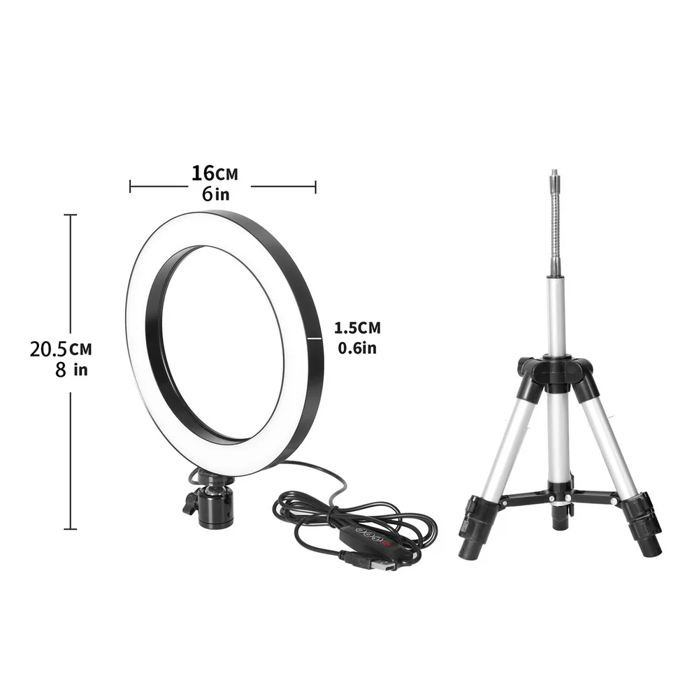16cm Dimmable светодиодный студийный фотоаппарат кольцо свет фото мобильный телефон видео круглая лампа Штатив для Xiaomi iphone Canon Nikon - Цвет: 16cm