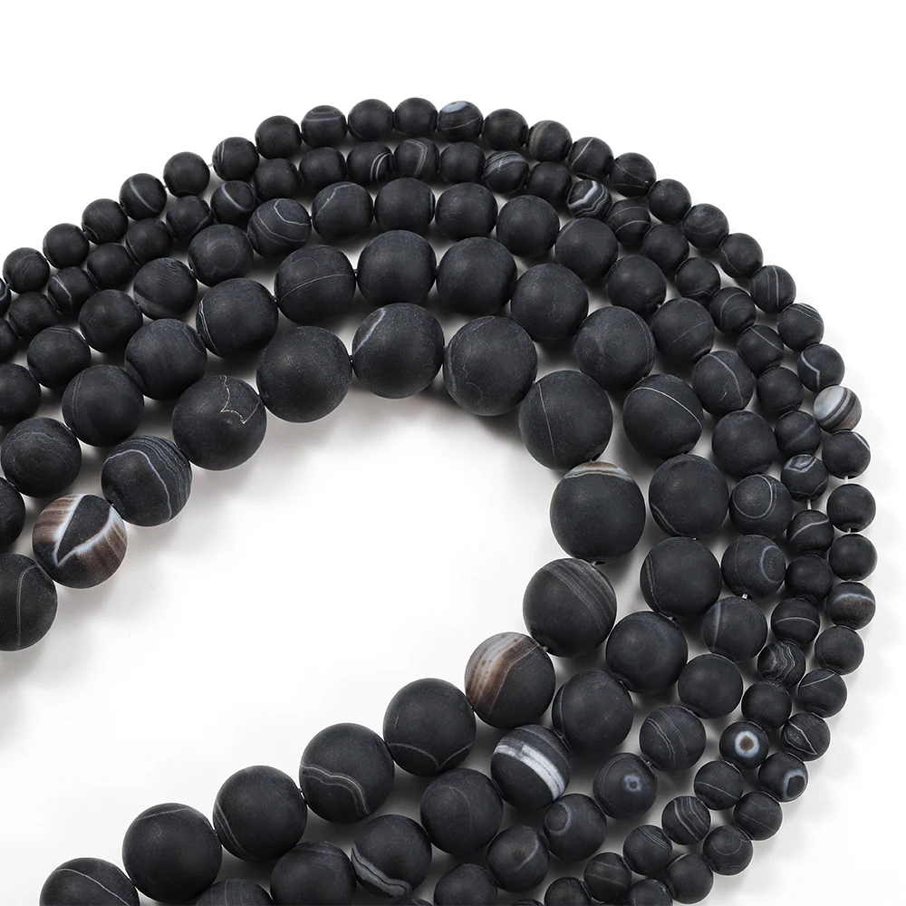 Мужской и женский браслет Агаты из матовых черных полос 4 6 8 10 12 мм|Бусины| |