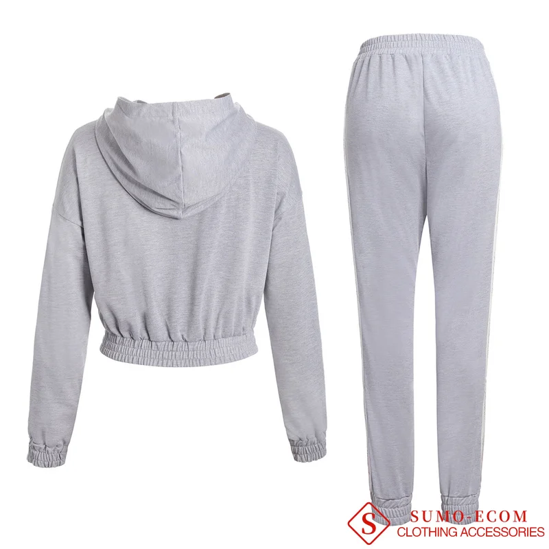 

Women Sexy Long Sleeve Top+Pant Two Pieces Outfits Tracksuit Casual Elastic Waist Navel Stitching Color Hoodie Set Jogging Suits