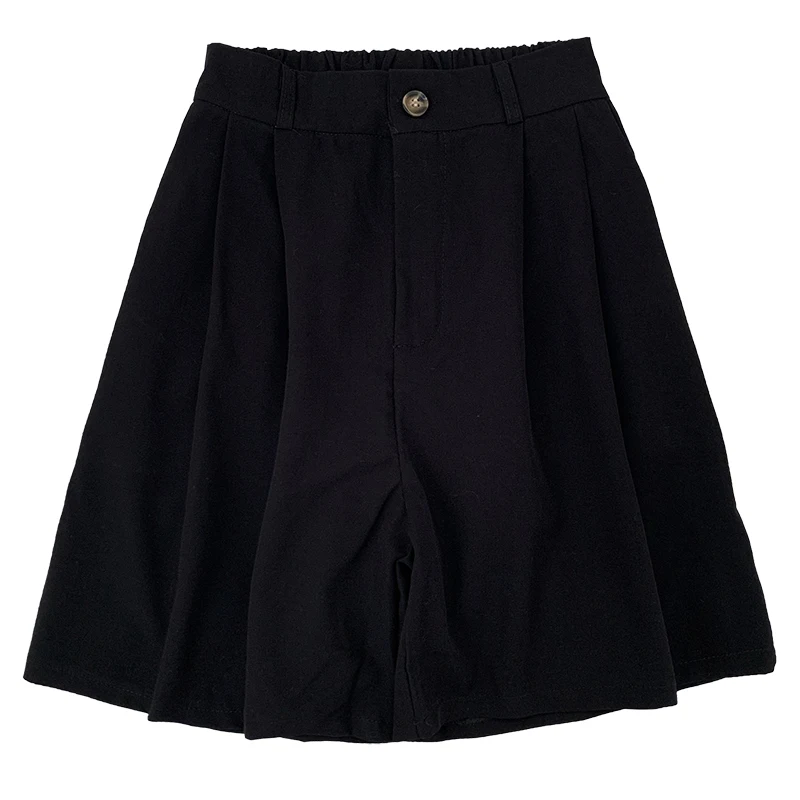 

2021 Spring Women Suit Shorts Elastic Waist Plus Size Wide Leg Grey High Waist Pleated Loose Thin Trouser Shorts