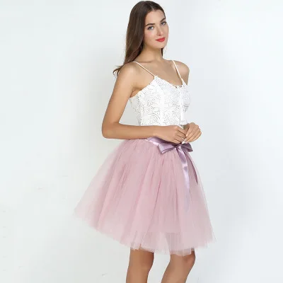dusty pink 7Layered 50cm Tulle Skirts Womens 26 Colors Adult Tulle Skirt Elastic High Waist Pleated Midi Skirt Fashion Wedding Jupe - Цвет: dusty pink