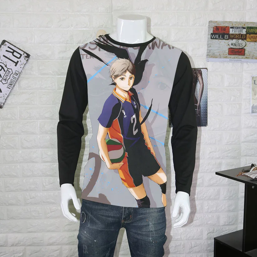 Косплей длинный рукав Haikyuu kageyama tobio Футболка мужская Аниме длинная футболка топы