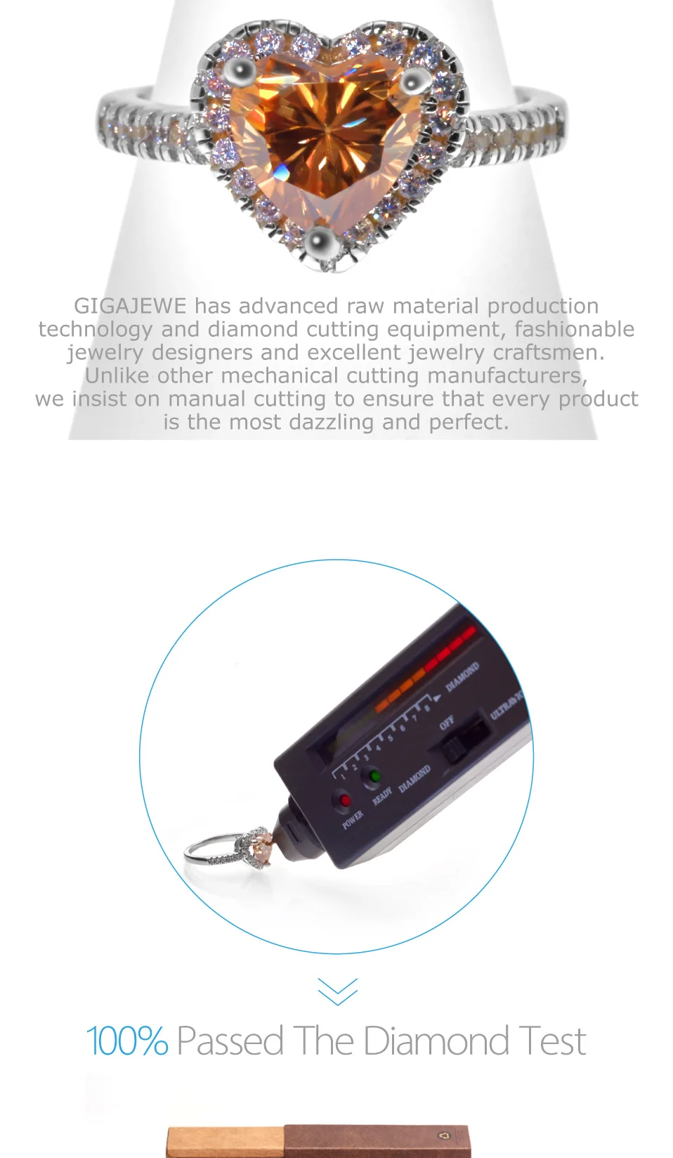 GIGAJEWE Moissanite 7,5 карат 925 мм Золотое серебряное кольцо в форме сердца, ювелирное изделие, модный символ любви, подарок для женщин, подружки