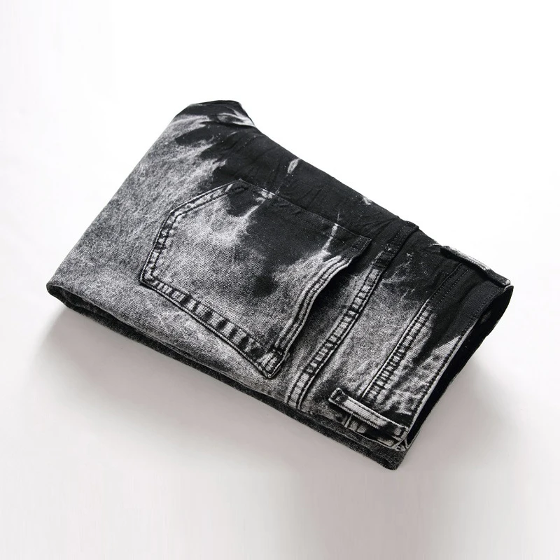 

Hot Selling Jeans For Foreign Trade Men's Pants With Holes And Stretch Black And White Trend