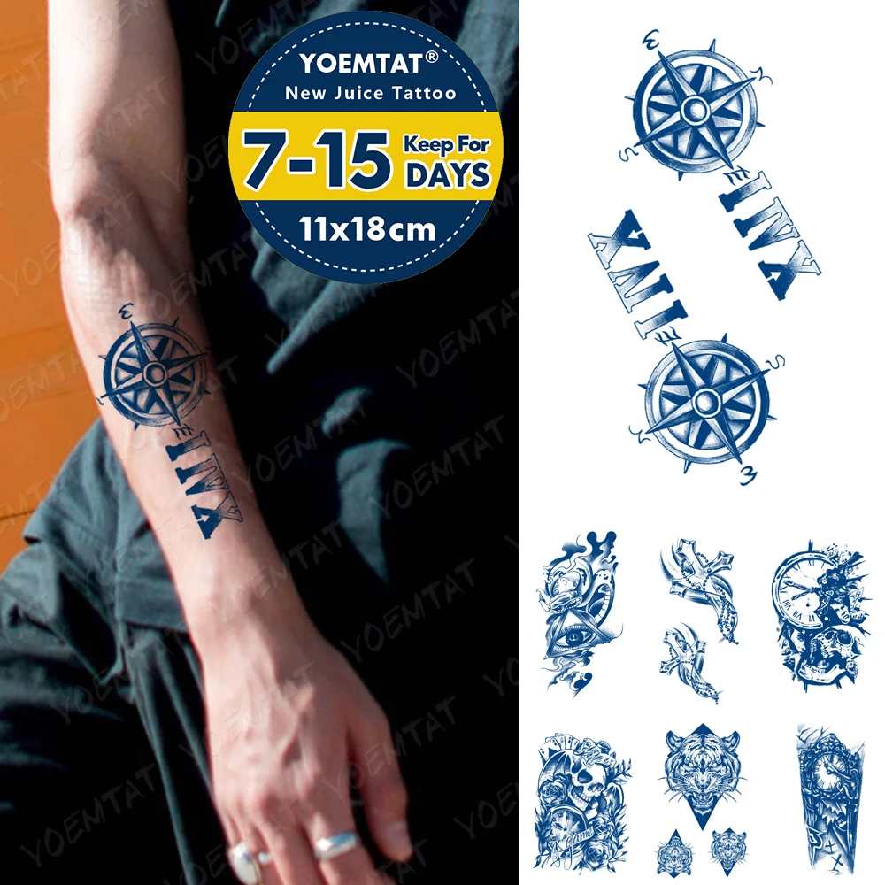 

Juice Ink Lasting Waterproof Tattoo Stickers Eye Compass Cross Clock Flash Full Tattoos Totem Arm Body Art Fake Tatto Men Women