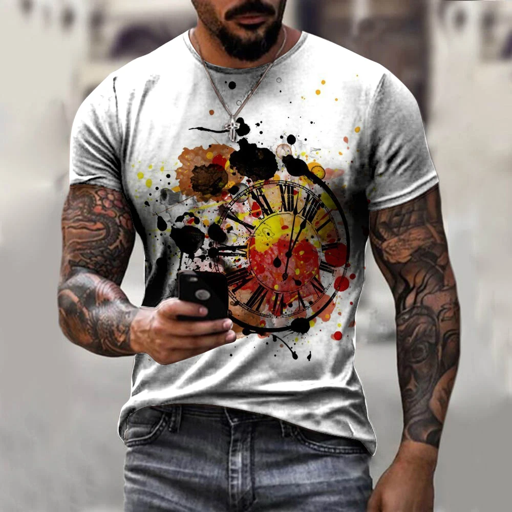 

Men'S Clock 3d Printed T-Shirt Casual Fashion Loose O-Neck Short-Sleeved Top Oversized T-Shirt