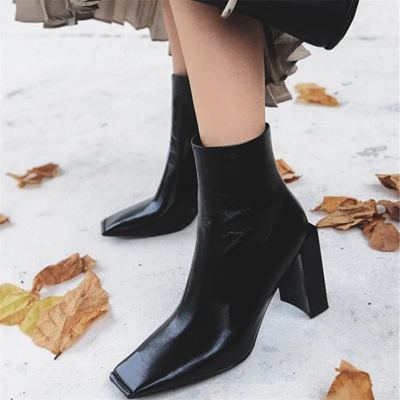 Женские ковбойские ботинки на высоком массивном каблуке Botas Mujer Цвет Черный