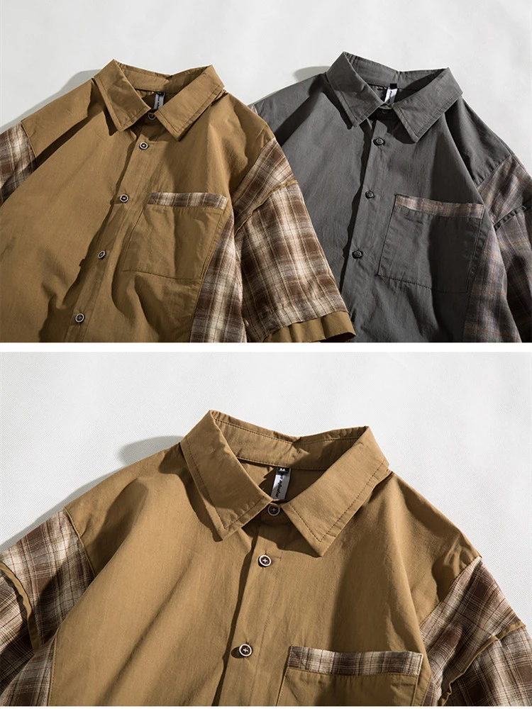 

Men Spring Autumn Outdoors Camping Hiking Trekking Student Travel Jogging Clothing Lattice False Two Paper Man Long Sleeve Shirt